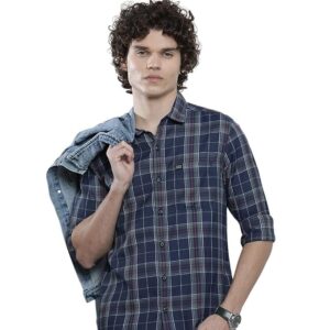 The Indian Garage Co Men's Cotton Regular Fit Checkered Full Sleeves Cutaway Collar Casual Shirt