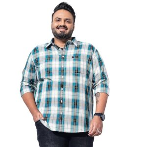 Hardsoda by The Indian Garage Co Men Plus Size Regular Fit Checkered Cutaway Collar Full Sleeves Casual Shirt